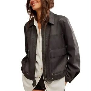 FREE PEOPLE Blair Vegan Leather Jacket / Charcoal Comb